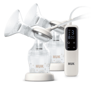 Doppelmilchpumpe elektrisch Soft & Easy mit Akku und weicgen Brustaufsätzen inkl. Babyflasche Perfect Match 150ml