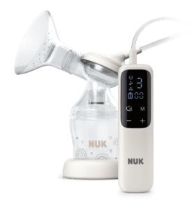 Einzelmilchpumpe elektrisch Soft & Easy mit Akku und weichen Bustausätzchen inkl. Babyflasche Perfect Match 150ml