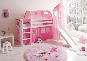 Rutschbett Kasper Kiefer weiß rosa - pink mit Turm