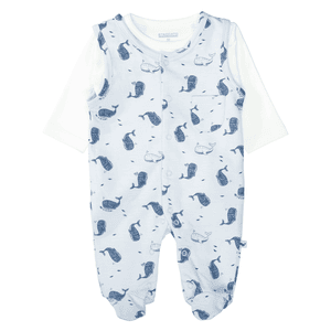 Strampler+Shirt sea blue gemustert