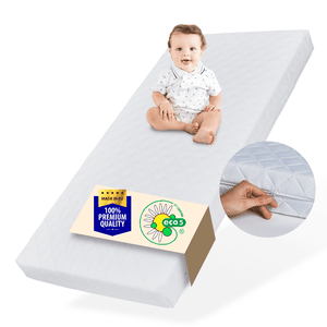 Kindermatratze 60x120 cm mit waschbarem Bezug | 10 cm hoch weiß ohne Spannbettlaken