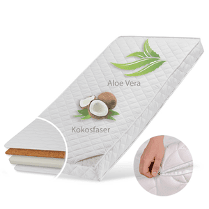Kindermatratze 90x200 cm KOKOS mit gestepptem Aloe Vera-Bezug, 10 cm hoch weiß ohne Spannbettlaken