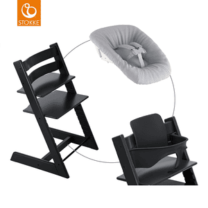 Mega Tripp Trapp Set Hochstuhl Buche schwarz inkl. Newborn Set Grey und Baby Set V2 schwarz