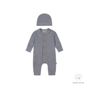 Strickoverall + Mütze Faded blue