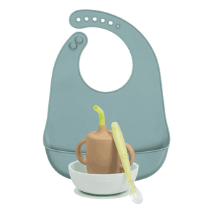 Esslernset 4-teilig mit Lätzchen, Silikon in grün