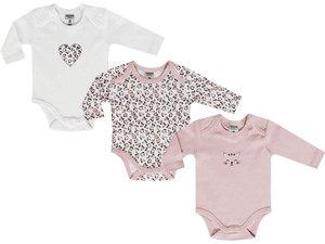 Langarmbody 3er-Pack Multipack weiß/rosa