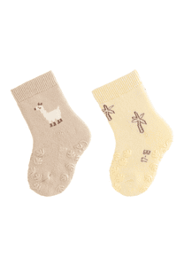 ABS-Krabbelsöckchen Doppelpack Lama beige