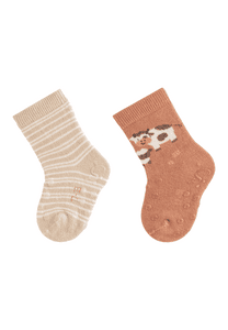 ABS-Krabbelsöckchen Doppelpack Kuh/Ringel beige