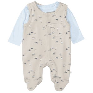 Strampler+Shirt warm beige gemustert