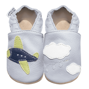Krabbelschuhe Flugzeug grau